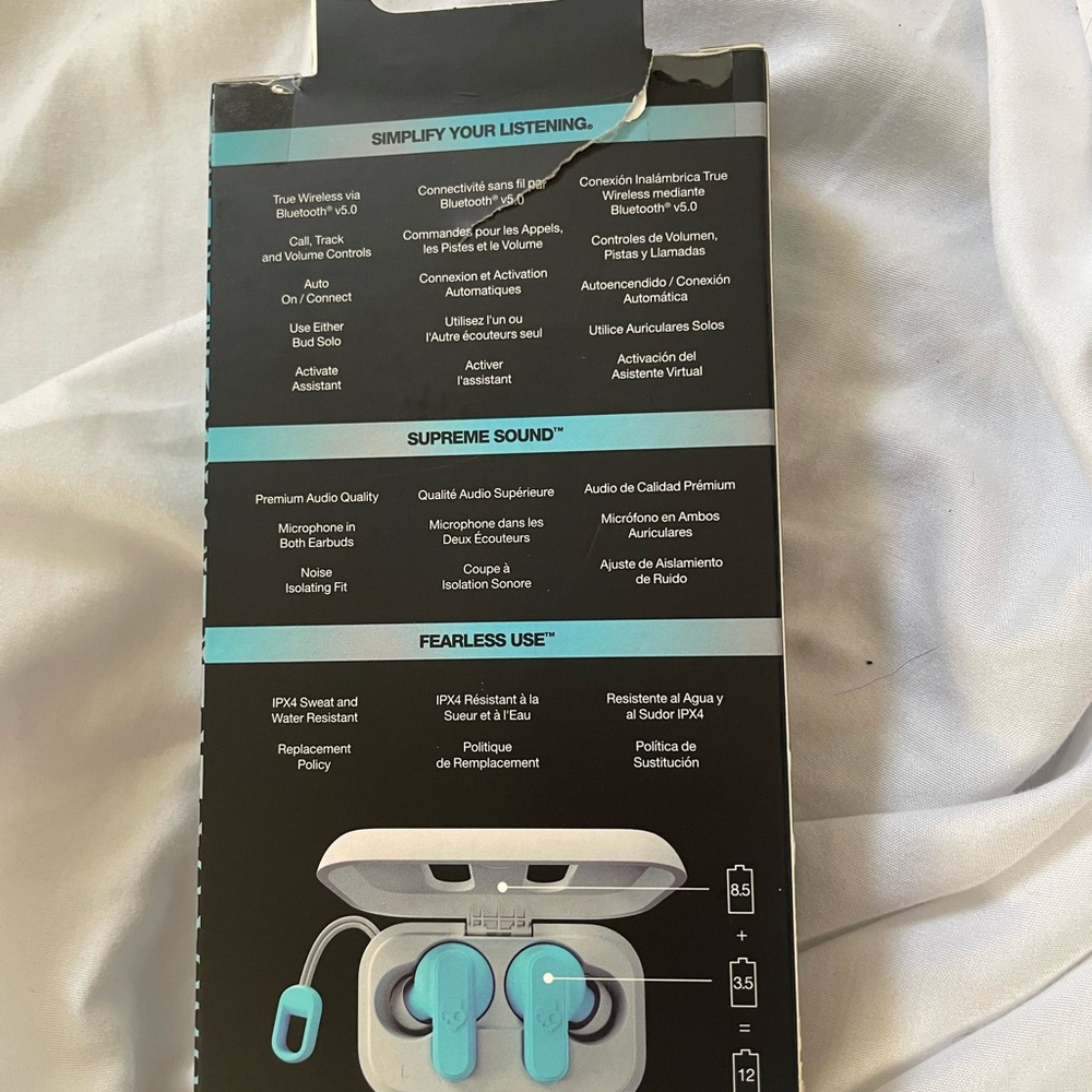 Skullcandy Mini and Mighty True Wireless Earbuds - Teal and White - Picture 2 of 2